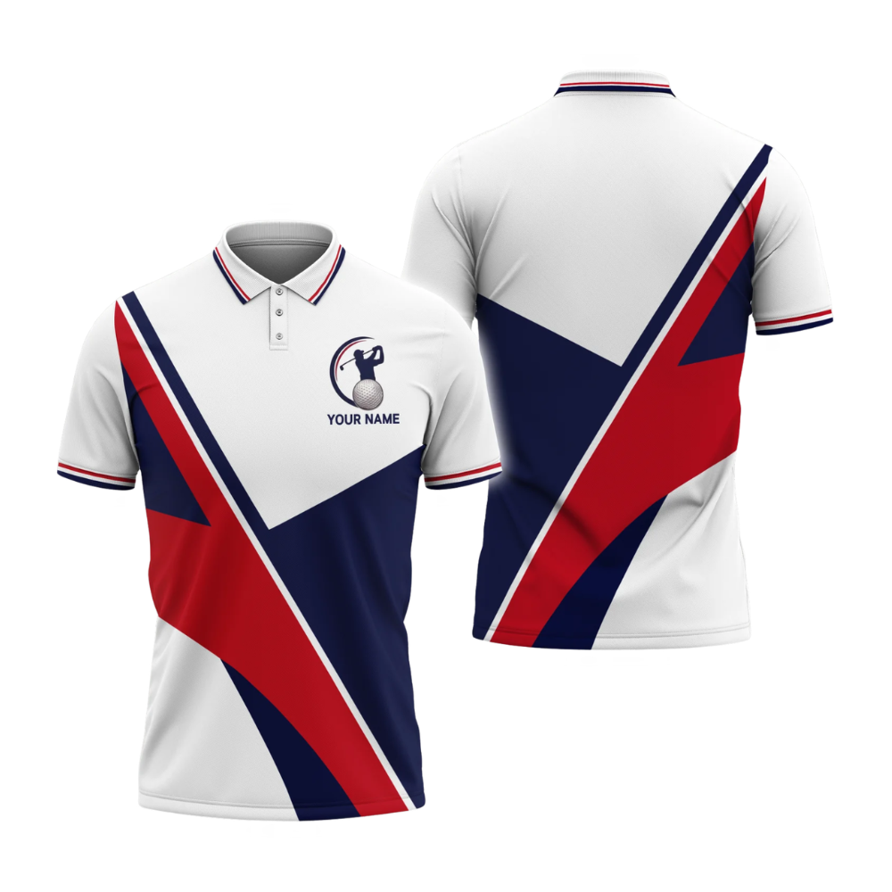 Personalized Red White And Blue Polo Golf Shirts Mens, Customize Golf Shirts GZ0412