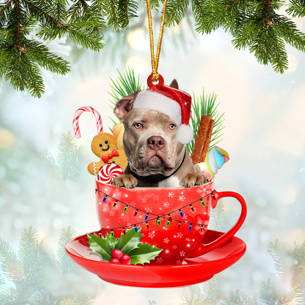 American Bully In Cup Merry Christmas Ornament Flat Acrylic Dog Ornament OO1902