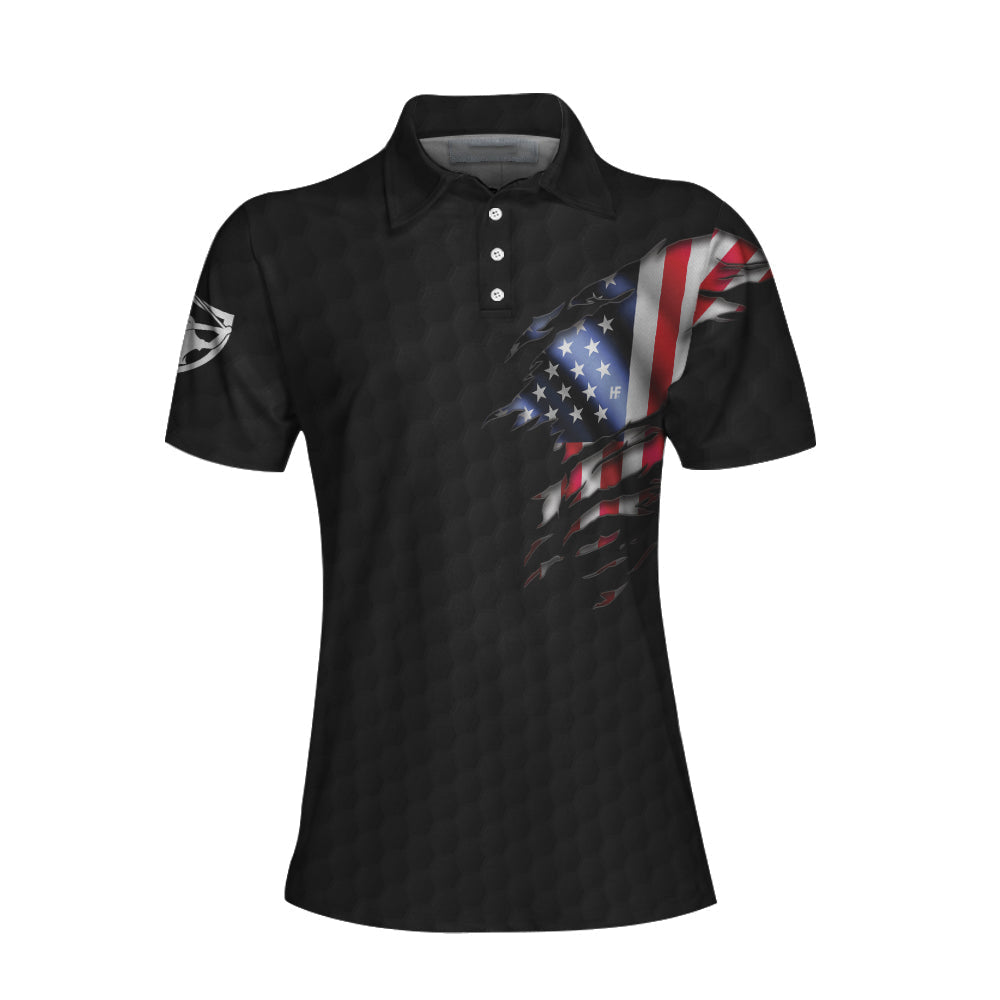 American Women Golfer Black Version Golf Short Sleeve Women Polo Shirt, American Flag Ladies Golf Shirt Lasfour SO1416