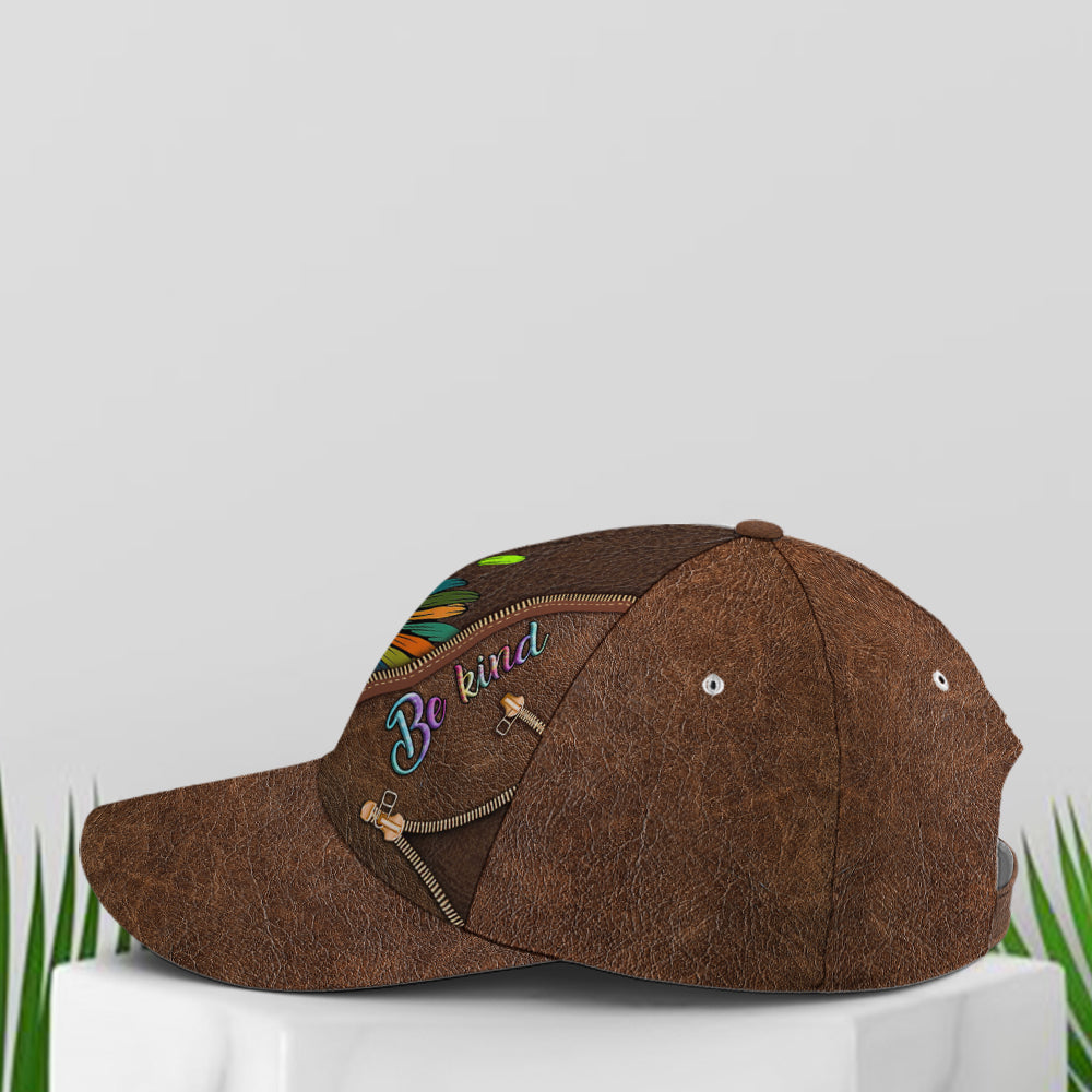 Be Kind Hippie Sunflower Leather Style Baseball Cap Lasfour CO0860