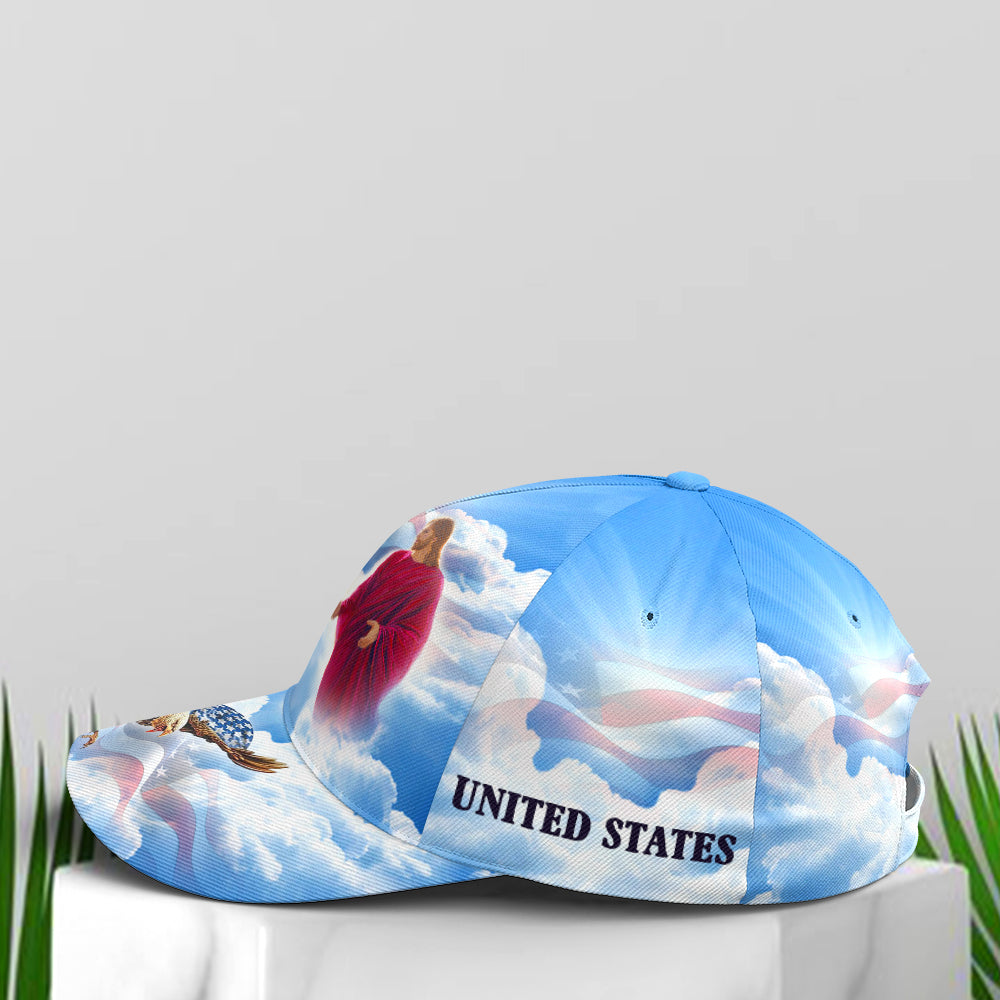 One Nation Under God Baseball Cap For Jesus Lovers Drawing Vector Style Blue Lasfour CO0977