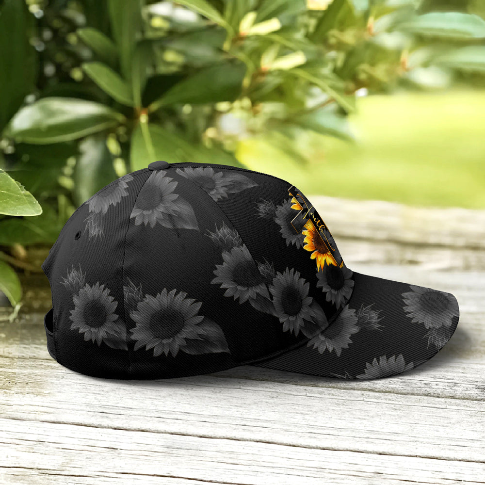 Sunflower Faith Floral Black Baseball Cap Lasfour CO0730