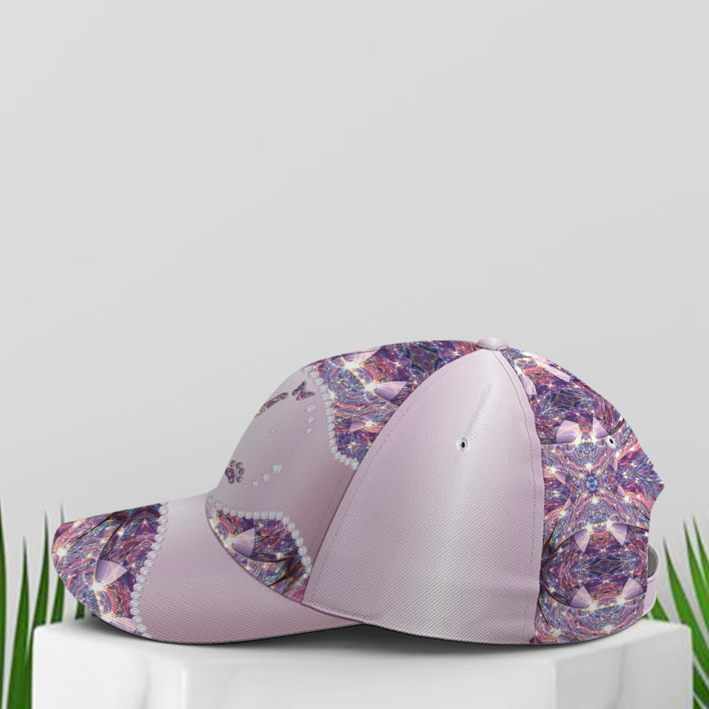 Purple Metallic Style Cat And Butterflies Baseball Cap Lasfour CO0750