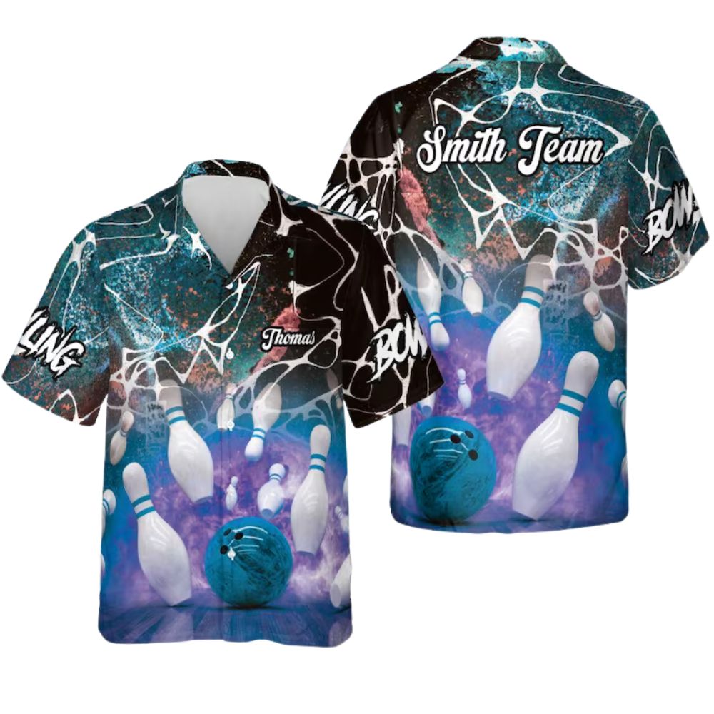 Custom Flame Bowling Hawaiian Shirt For Men, Custom Flame Bowling Team Shirts BE0077