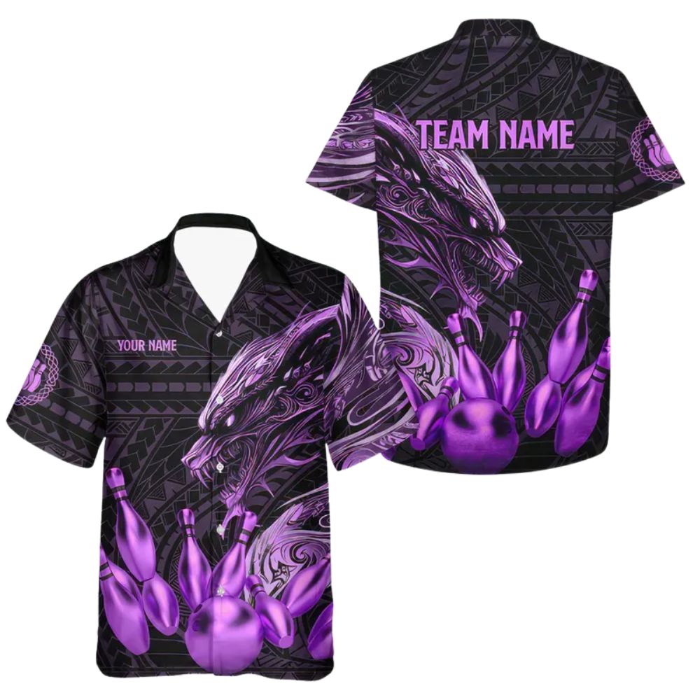 Custom Purple Dragon Bowling Hawaiian Shirt For Men, Custom DragonBowling Team Shirts BE0080