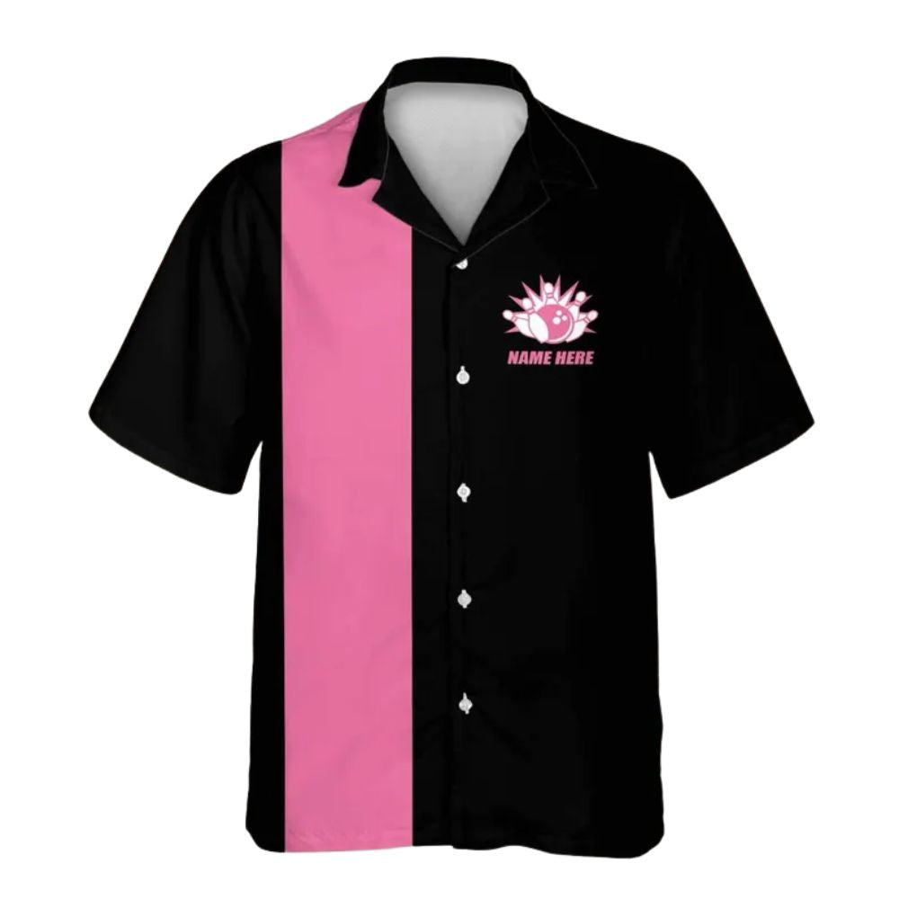 Doll With Balls Custom Black And Pink Hawaiian Bowling Shirts For Women, Custom Funny Bowling Shirts BE0081