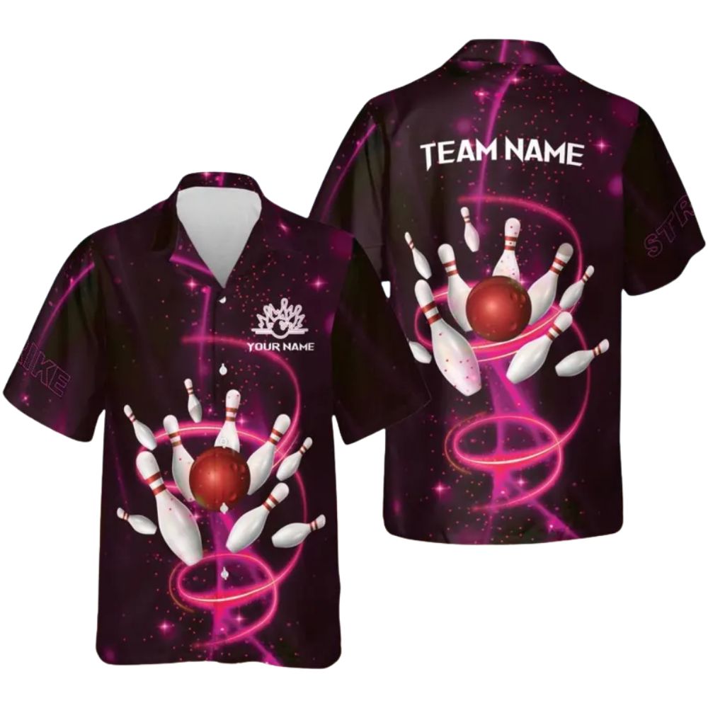 Custom Pink Hawaiian Bowling Team Shirts For Men And Women, Custom Bowling Team Shirts BE0082