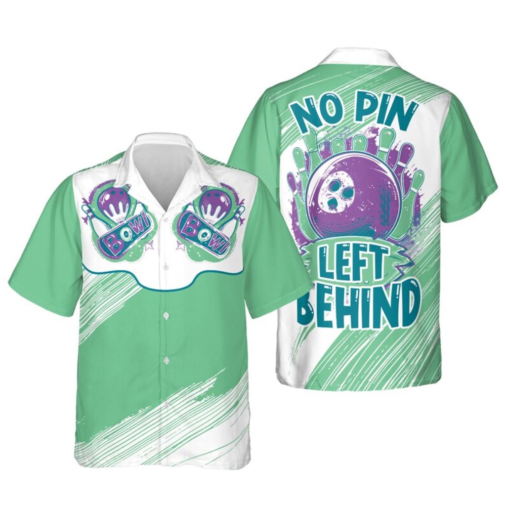 No Pin Left Behind Purple Hawaiian Bowling Shirts For Men And Women, Funny Bowling Shirts BE0083