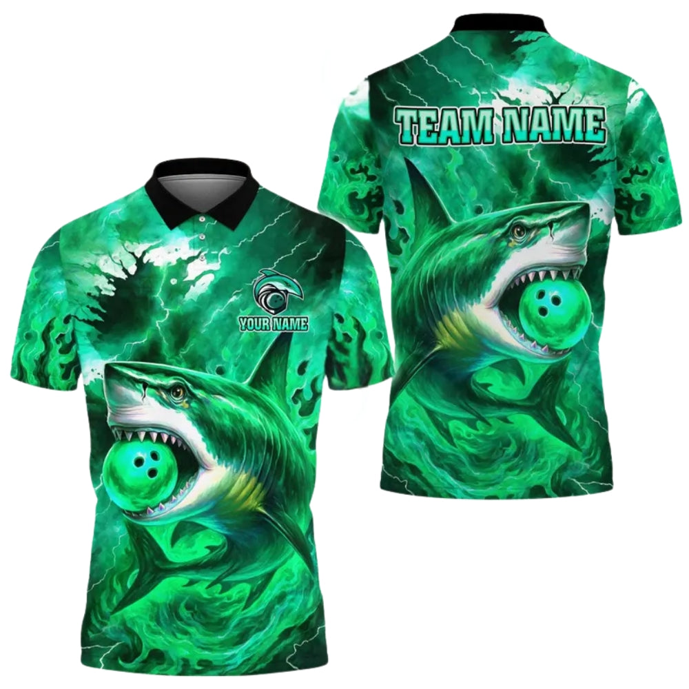 Custom Blue Shark Bowling Polo Shirt Mens, Custom Shark Bowling Team Shirts BE0111