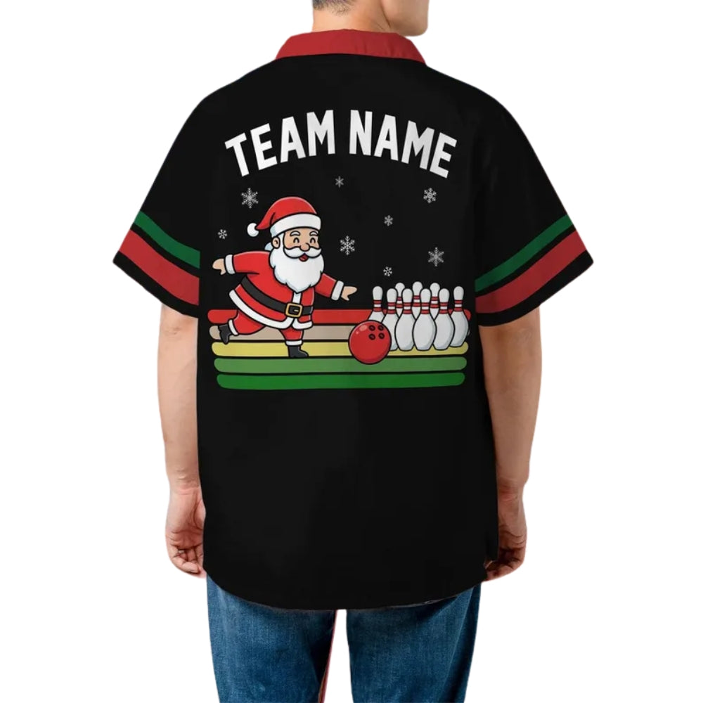 Custom Santa Claus Christmas Bowling Hawaiian Shirt For Men And Women, Custom Christmas Bowling Team Shirts BE0113