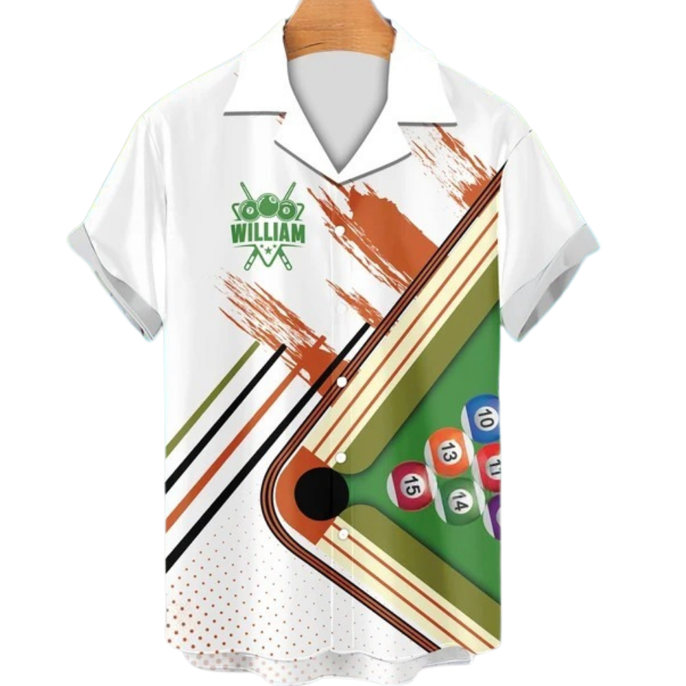 Custom Team White Billiard Hawaiian Shirt For Men, Custom Pool Billiard Team Shirts BIE0015