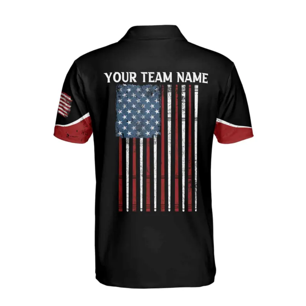 Custom American Flag Red White And Blue Billiard Men Polo Shirts, Custom Patriotic Billiard Team Shirts BIE0016
