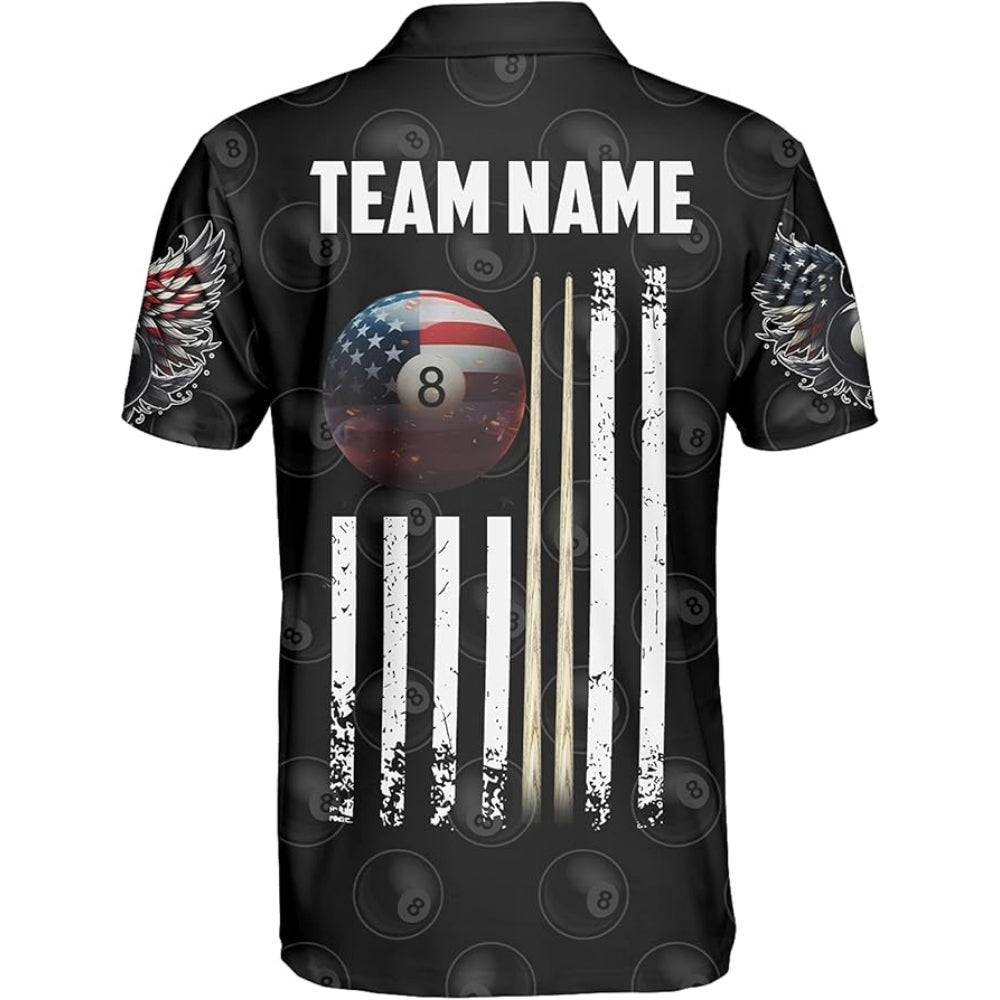 Custom American Flag 8 Ball Billiard Polo Shirt For Men, Custom Team Patriotic Pool Billiard Shirt BIZ0001