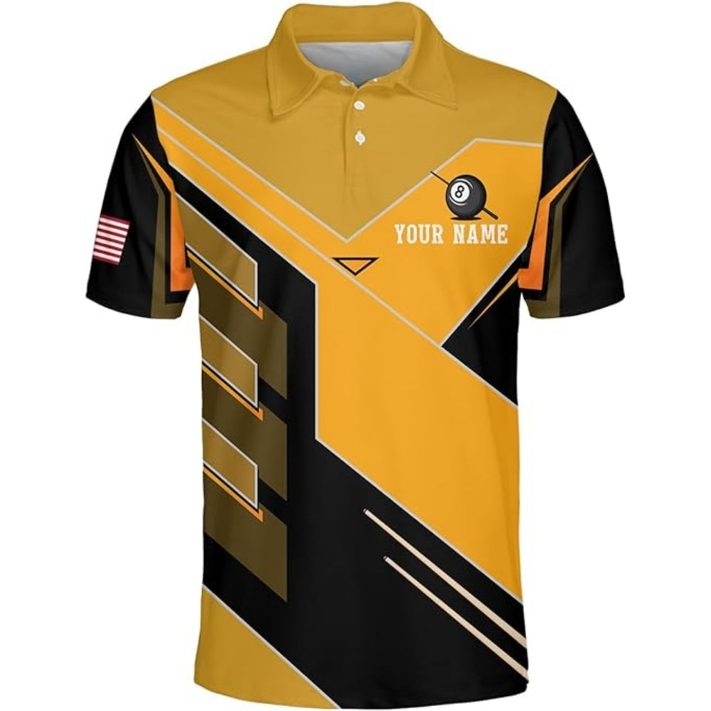Custom Team Black Grey 9 Ball Billiard Men Polo Shirt, Custom Pool Players Team Shirt For Men BIZ0018