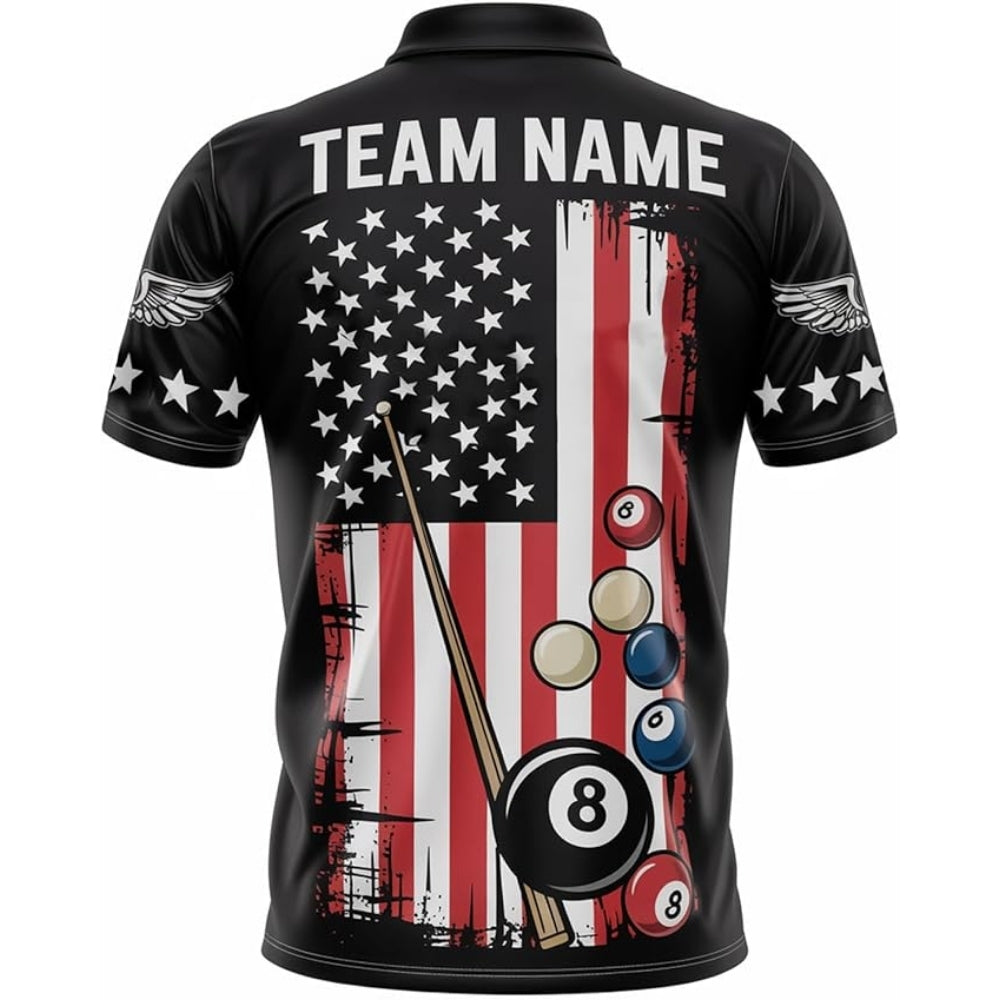 Custom American Flag Billiard Polo Shirt Mens, Custom Patriotic Billiard Team Shirt BIZ0028