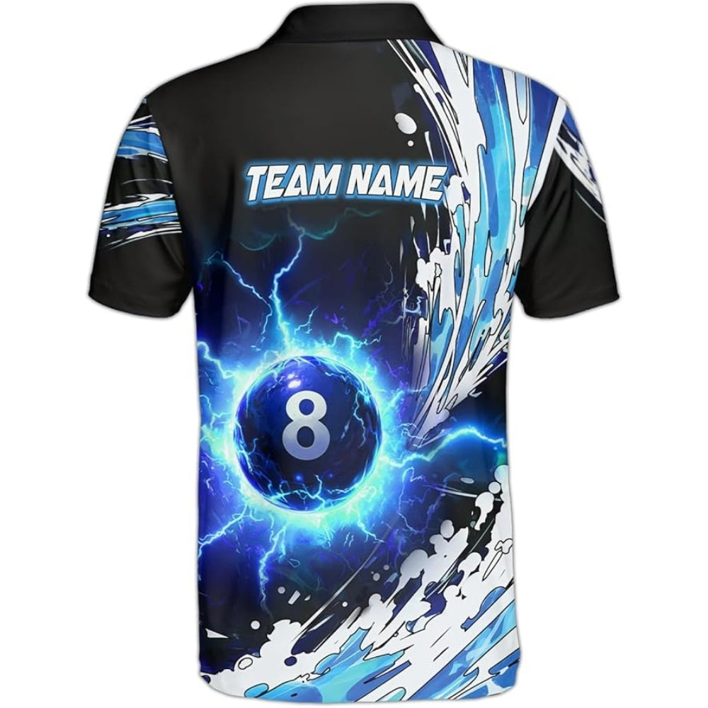 Custom Blue Thunder 8 Ball Billiard Polo Shirt Mens, Custom Thunder Billiard Team Shirts BIZ0031
