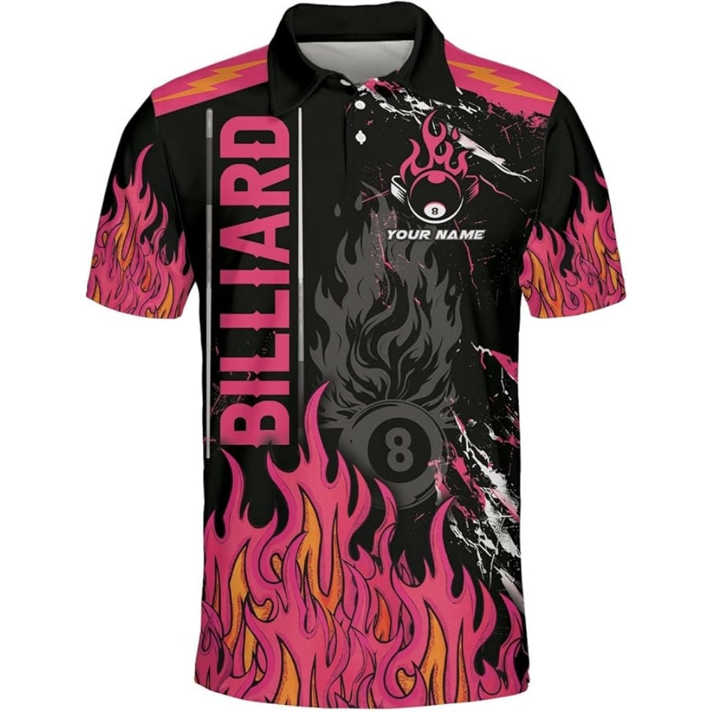 Custom Flame Billiard Polo Shirt For Men, Custom Flame Billiard Team Shirts BIZ0034