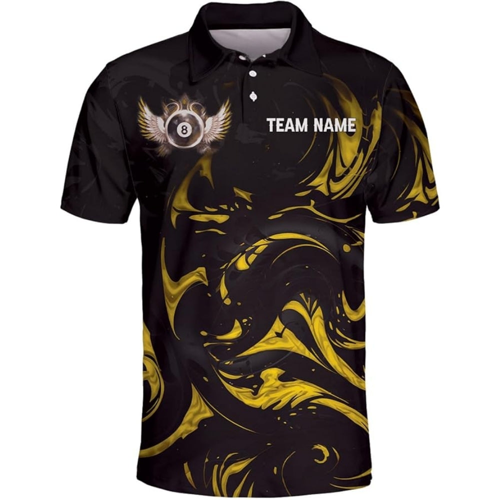 Custom 8 Ball Black Red Billiard Polo Shirt For Men, Custom 8 Ball Billiard Team Shirts BIZ0041