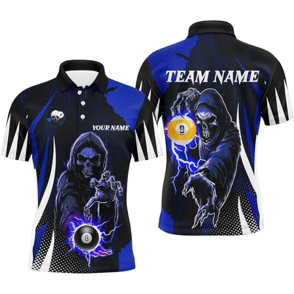 Custom Skull Black Purple Billiard Polo Shirt Mens, Custom Skull Billiard Team Shirts BIZ0044