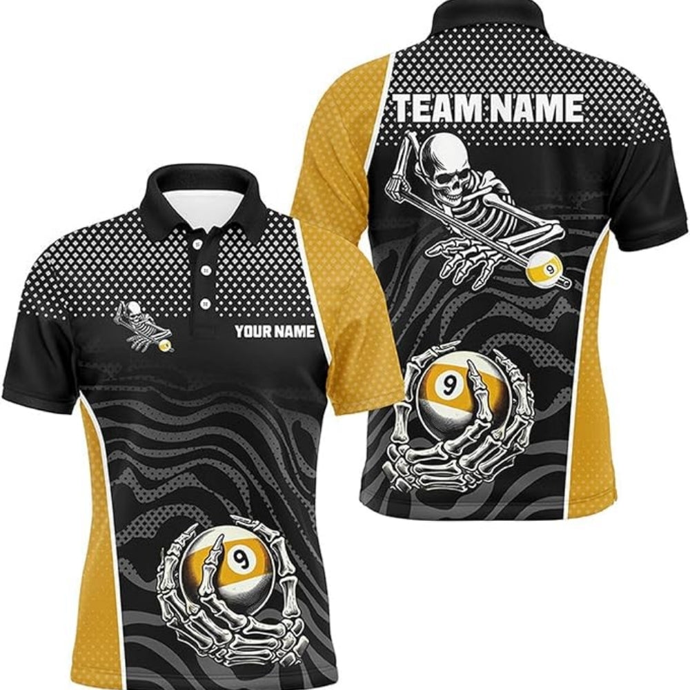 Custom Skull 9 Ball Billiard Men Polo Shirt, Custom 9 Ball Skull Billiard Team Shirts BIZ0047