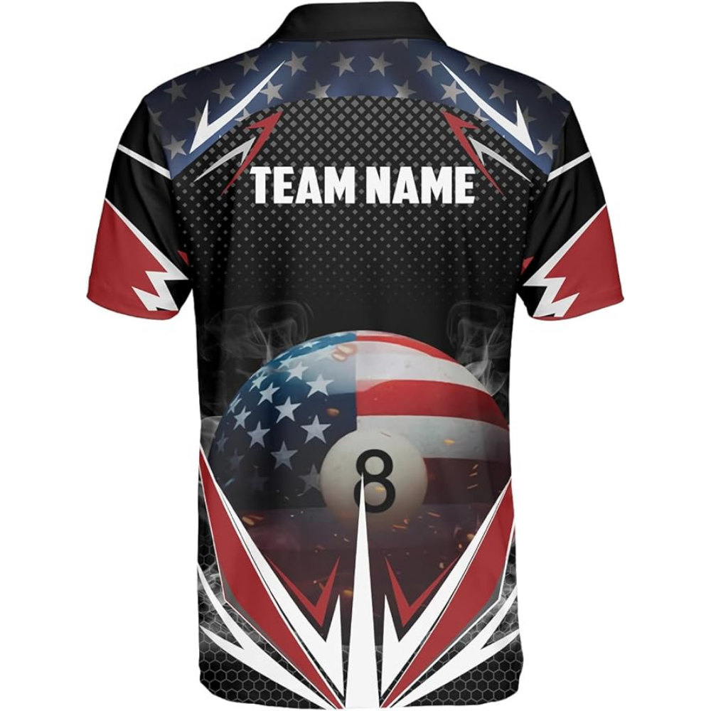 Custom American Flag 8 Ball Billiard Men Polo Shirts, Custom Patriotic Billiard Team Shirts BIZ0055