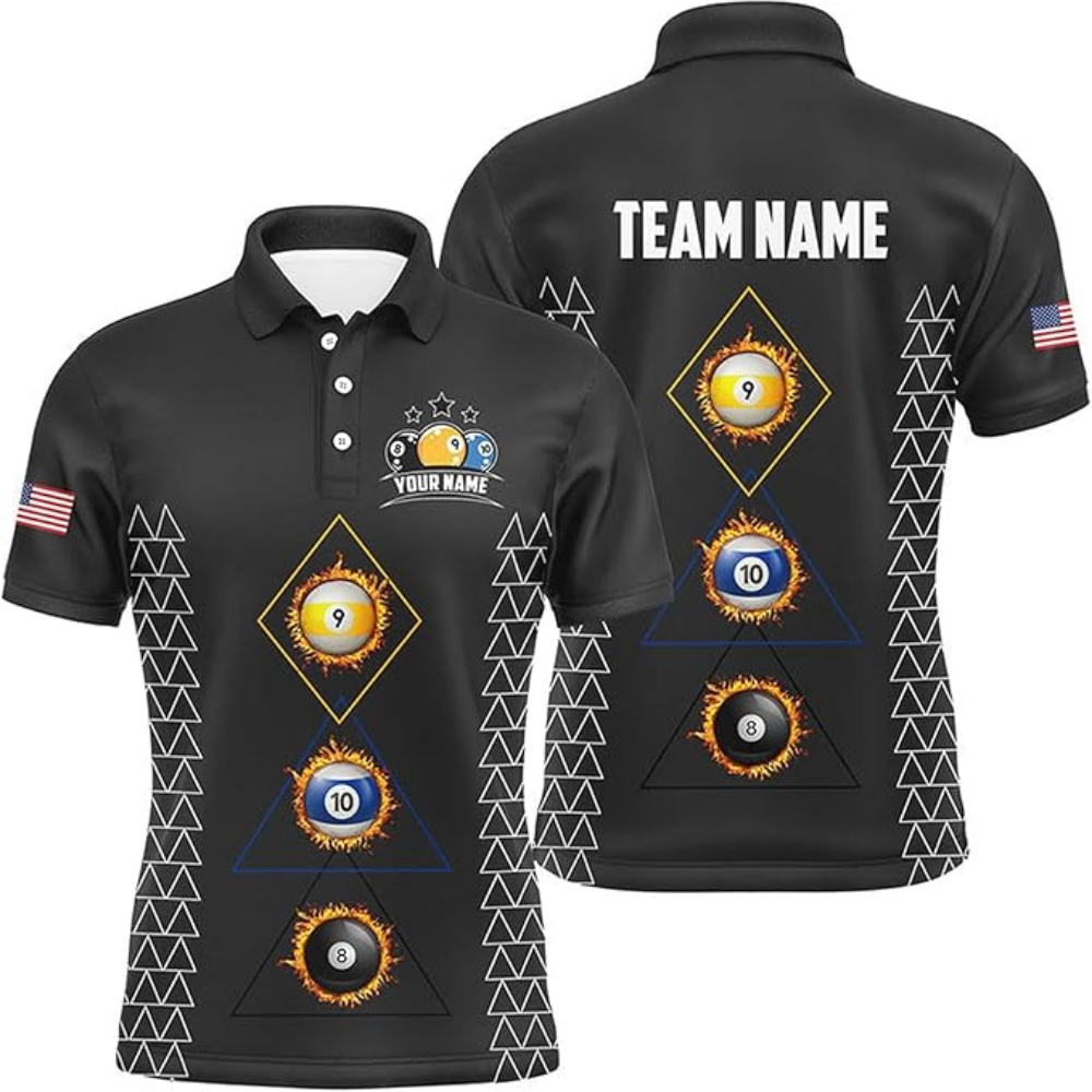 Custom 8 Ball 9 Ball 10 Ball Billiard Team Polo Shirt Mens, Custom Pool Billiard Team Shirts BIZ0067