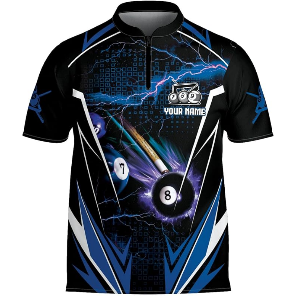 Custom Black Red Thunder Billiard Jersey For Men, Custom Billiard Team Shirts BIZ0076