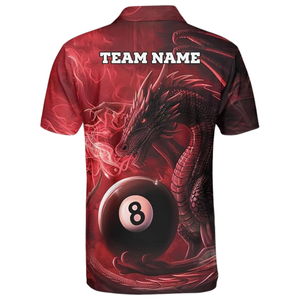 Custom Dragon 8 Ball Red Billiard Men Polo Shirts, Custom Dragon Billiard Team Shirts BIZ0099