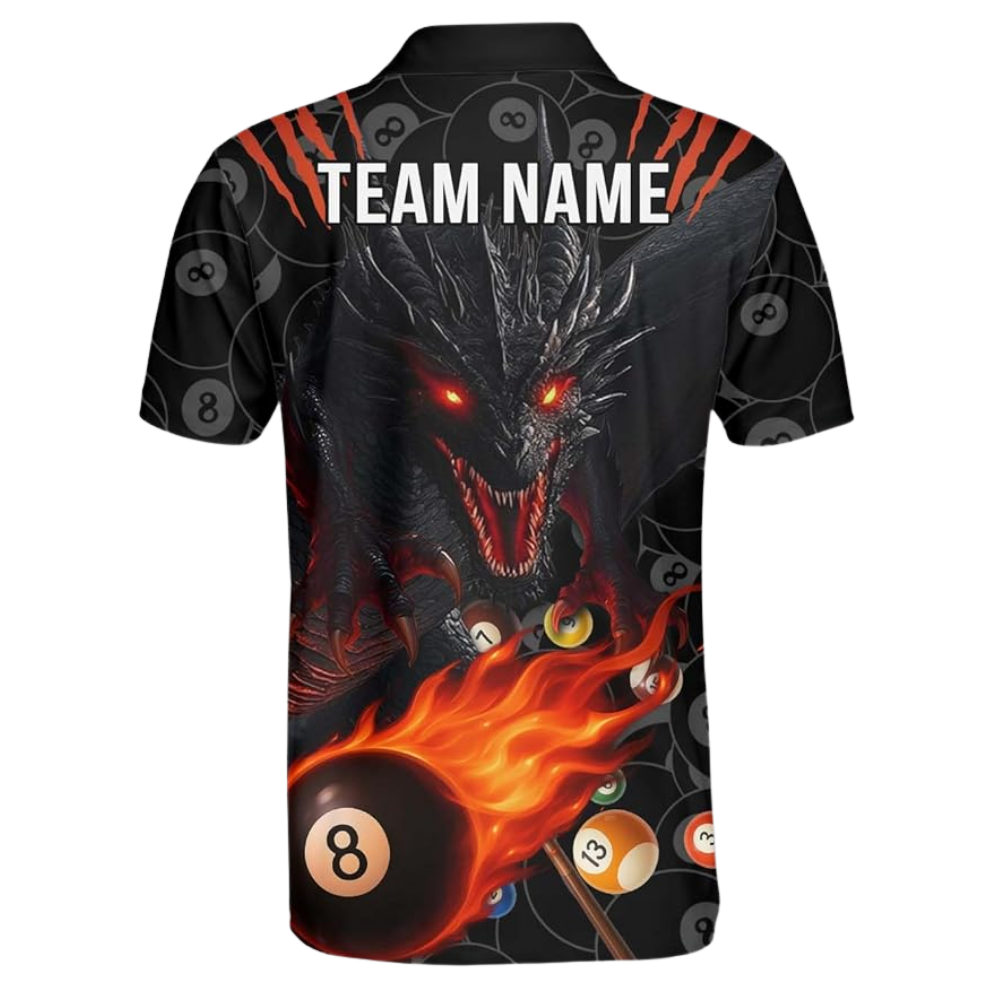 Custom Draogn Flaming 8 Ball Billiard Men Polo Shirt, Custom Dragon Billiard Shirts For Team BIZ0112