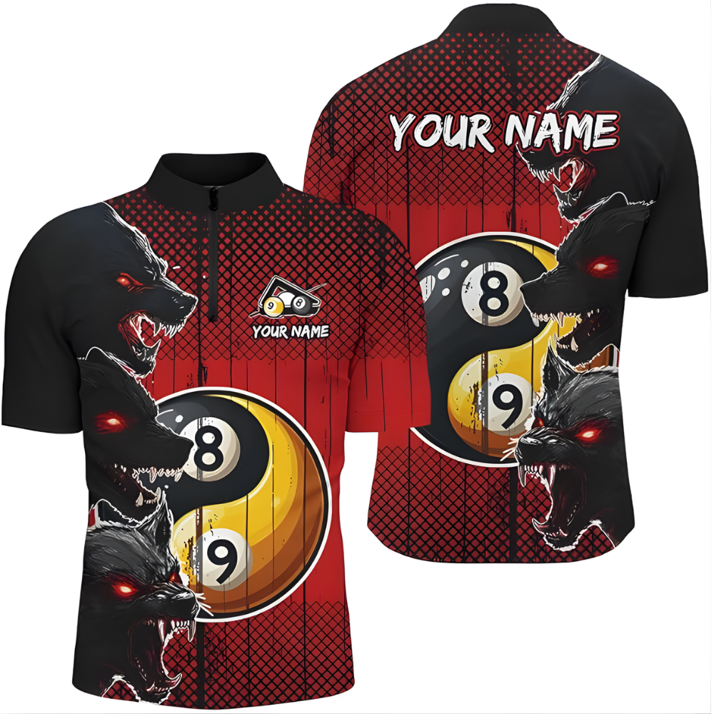 Custom Wolf Billiard Jersey For Men, Custom 8 Ball And 9 Ball Wolf Pool Billiard Team Shirts BIZ0130
