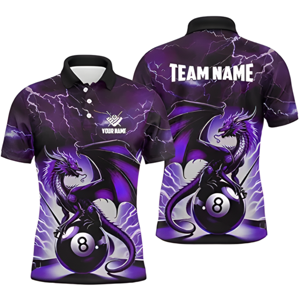 Custom Blue Thunder Dragon Billiard Polo Shirt For Men, Custom Dragon Billiard Team Shirts BIZ0142