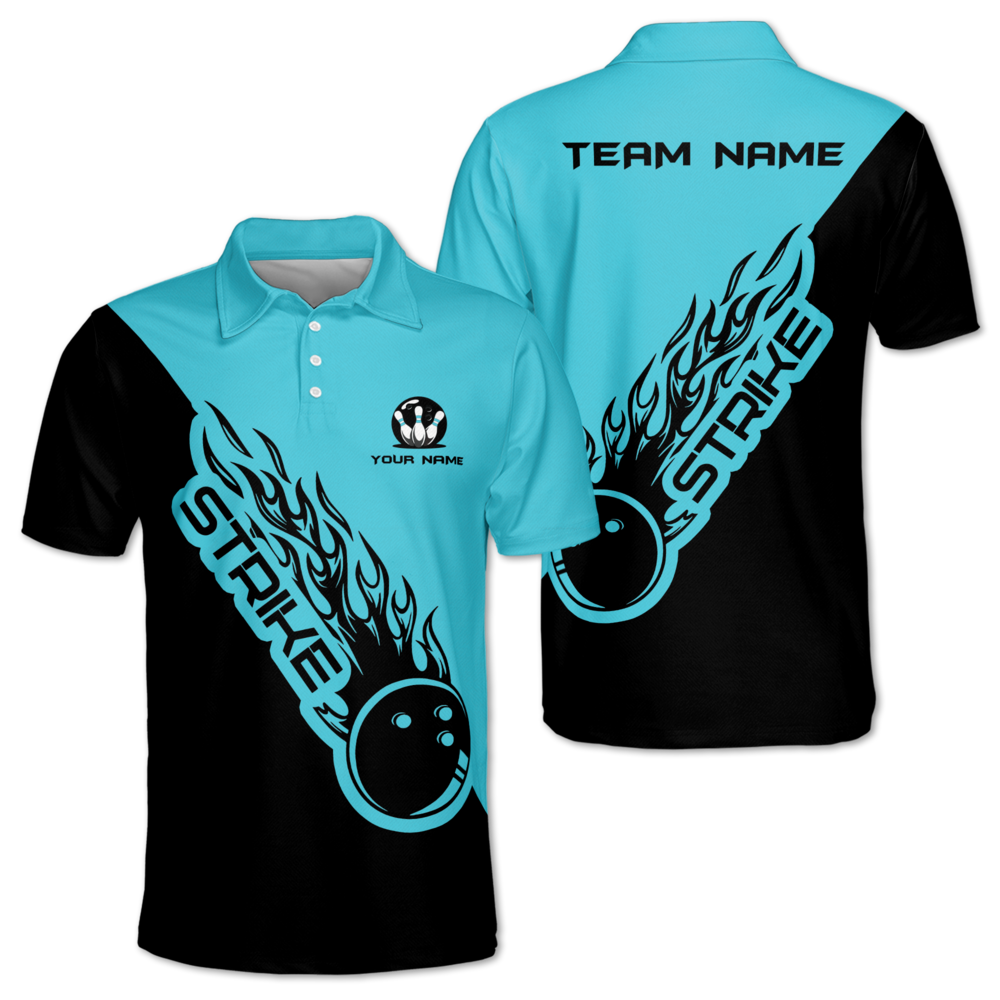 Strike Custom Black And White Bowling Polo Team Shirt For Mens, Custom Bowling Team Shirts BM0337