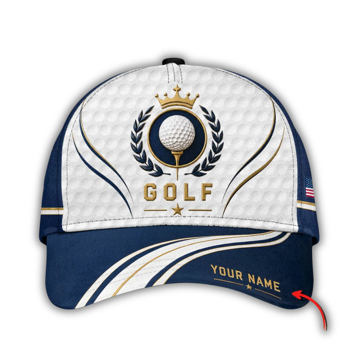 Personalized Golf Baseball Cap Navy And White, Custom Name Golf Lover Cap Hat CP0776