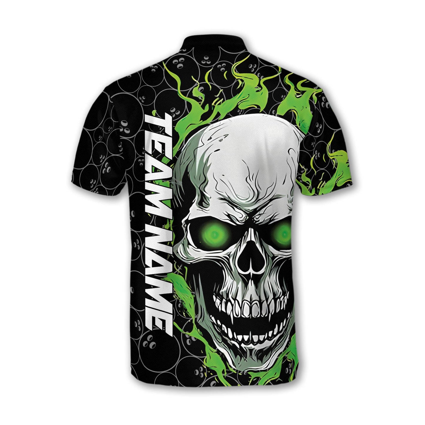 Custom Green Flame Skull Bowling Jersey Shirt For Men, Custom Skull Bowling Team Shirts BZ0144