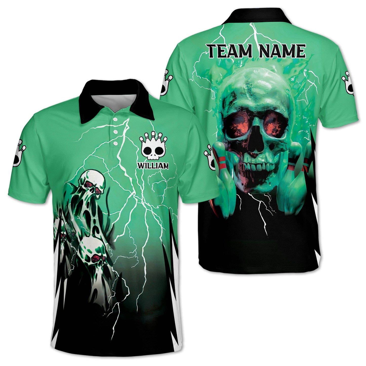 Custom Black And Red Skull Bowling Polo Shirt For Men, Custom Skull Bowling Team Shirts BZ0158