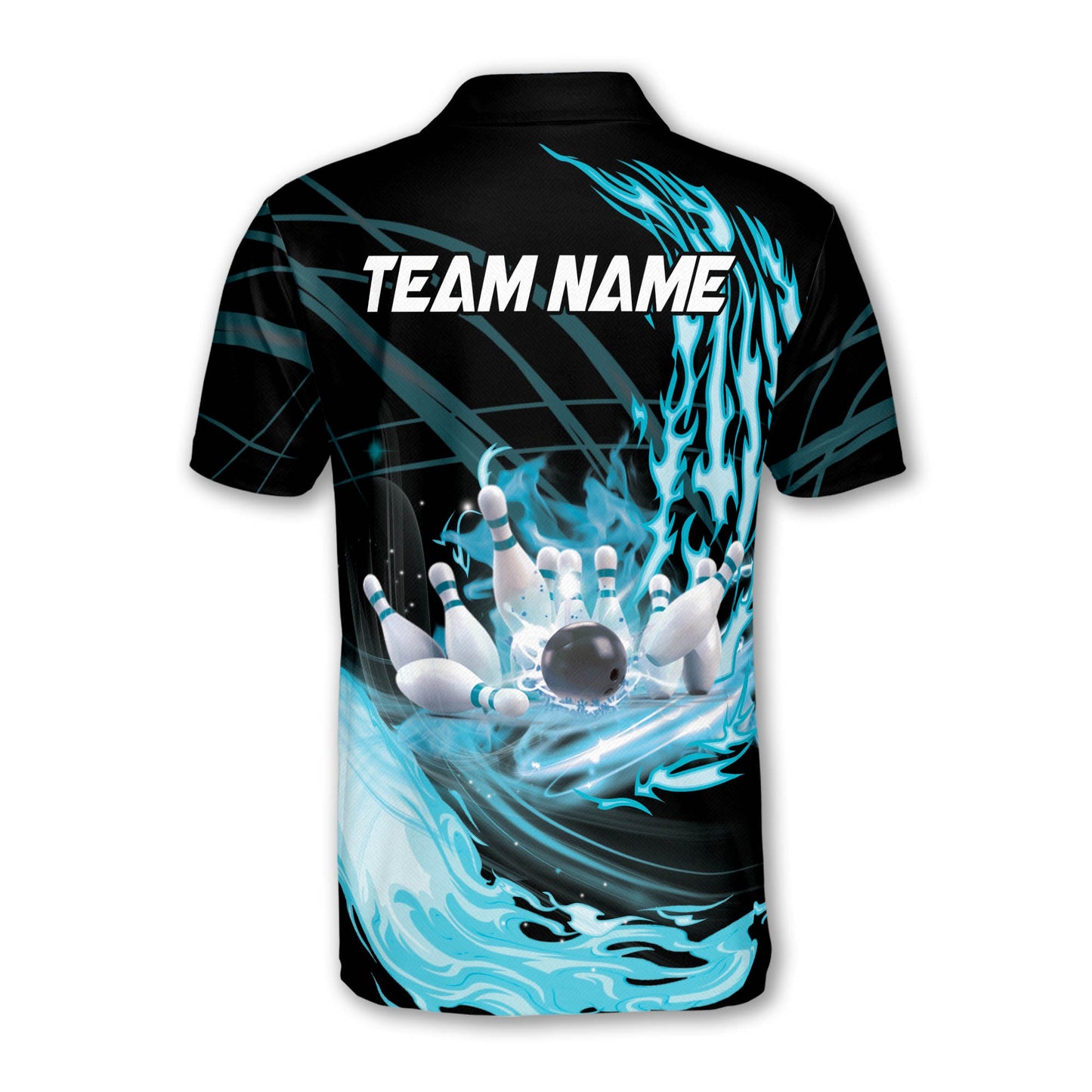 Custom Team Flame Bowling Polo Shirts For Men, Custom Cyan Flame Bowling Team Shirts BZ0241