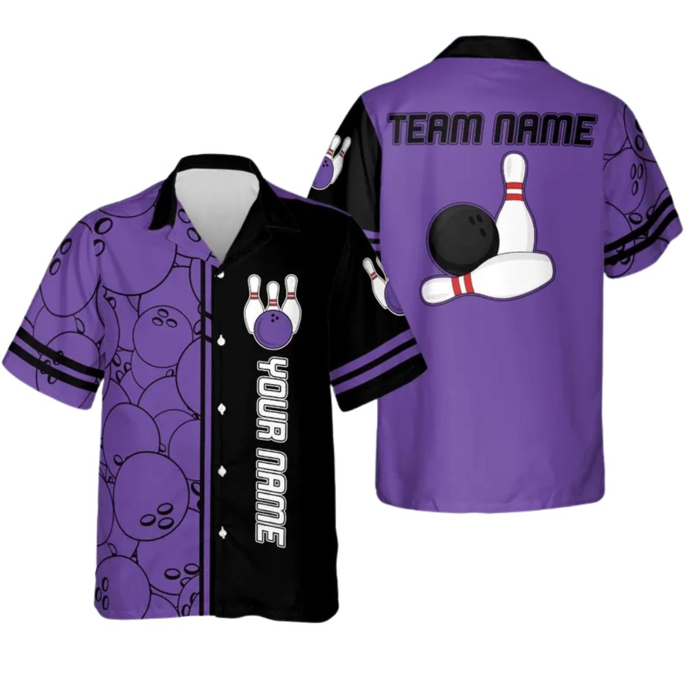 Custom Teal And Black Hawaiian Bowling Team Shirts, Custom Bowling Shirts BZ0265