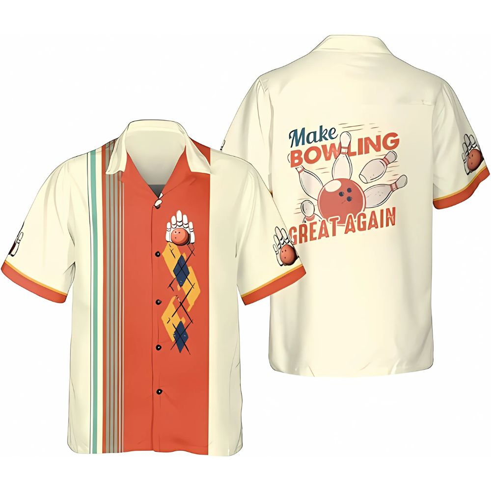 Men's Make Bowling Great Again Hawaiian Bowling Shirts, Funny Bowling Shirts Retro BZ0301