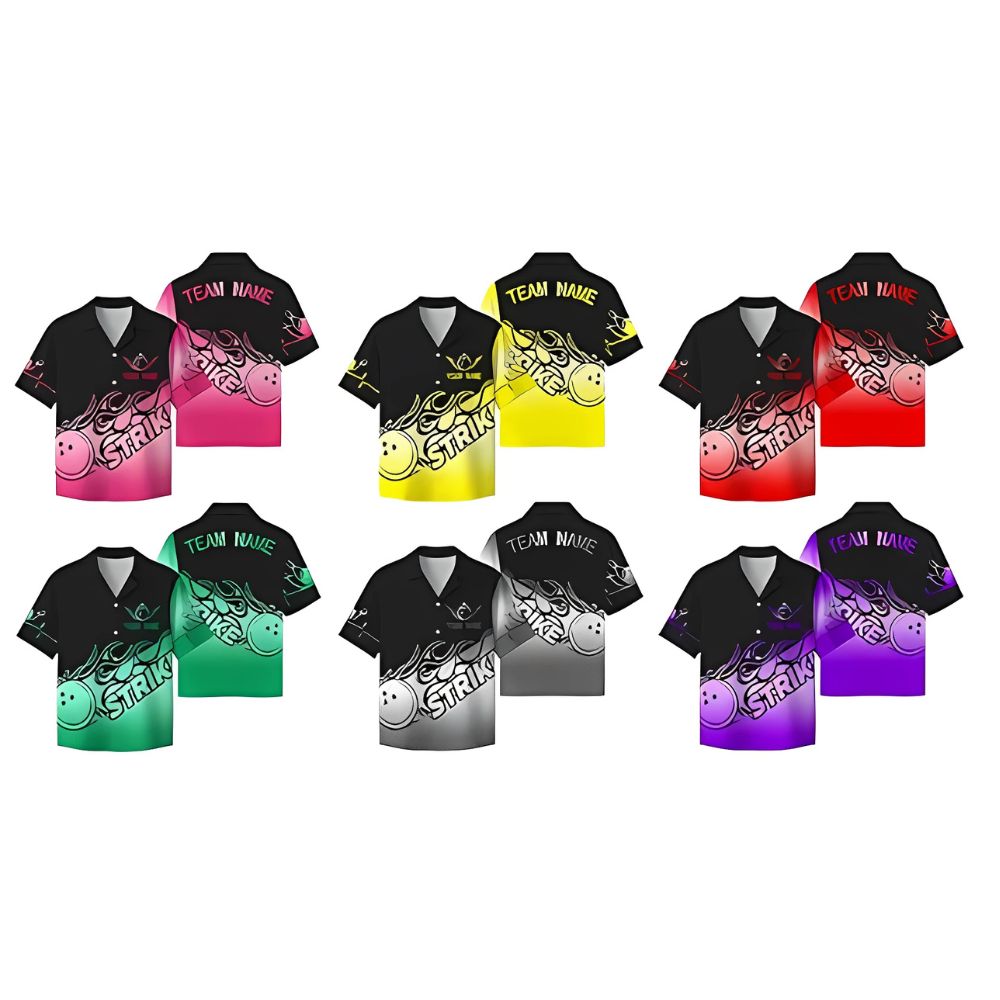 Custom Strike Black And Blue Bowling Team Shirts for Men, Custom Bowling Team Shirts BZ0310