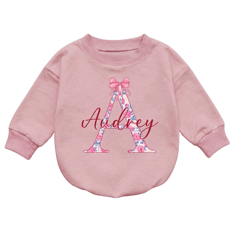 Personalized Name Floral Baby Romper Sweatshirt, Custom Baby Name Romper Sweater BB0566