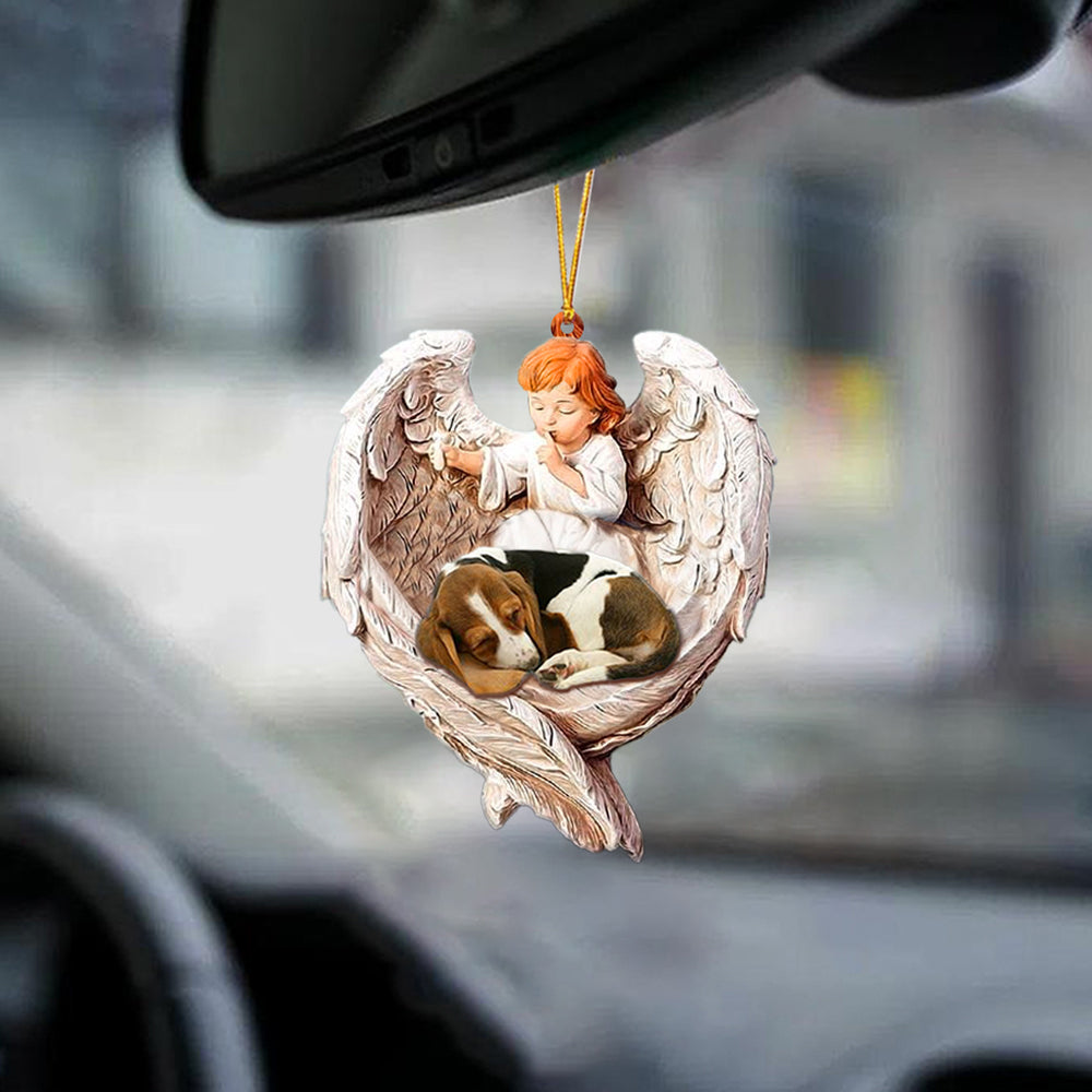 Sleeping Basset Hound Protected By Angel Car Hanging Ornament OO1114