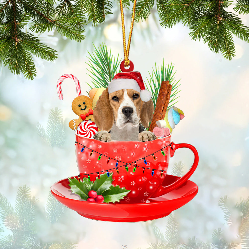 Beagle In Cup Merry Christmas Ornament Flat Acrylic Dog Ornament OO1859