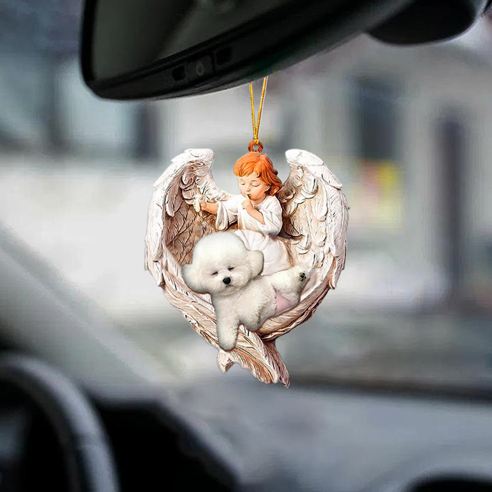 Sleeping Bichon Frise Protected By Angel Car Hanging Ornament OO1111