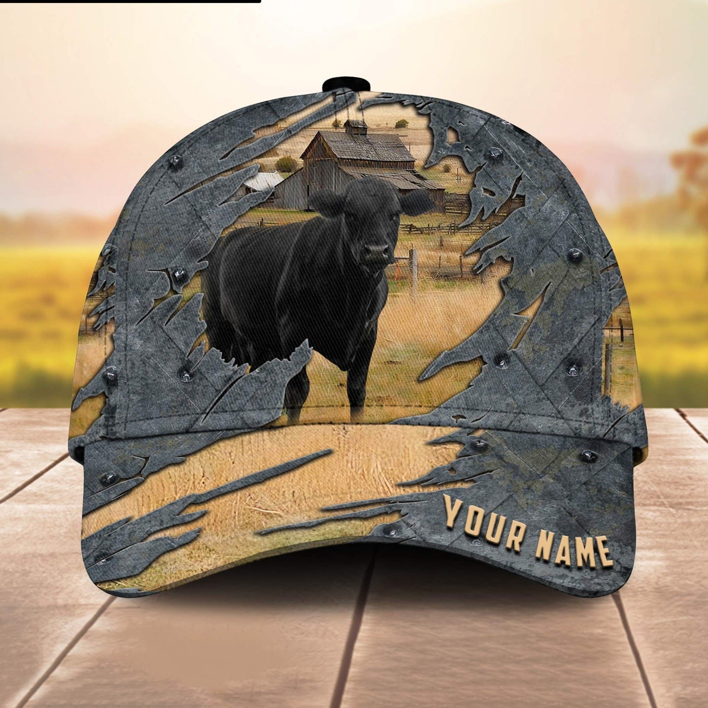 Black Angus Customized Name 3D Cap 3D All Over Print Baseball Cap, Cap For Farm Lovers, Animal Cap, Leather Pattern Cap CA3206
