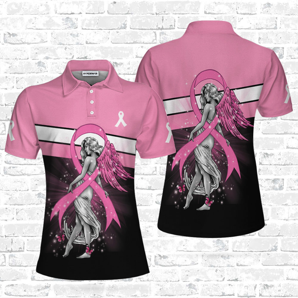 Breast Cancer Angel Breast Cancer Awareness Short Sleeve Women Polo Shirt Lasfour SO1060