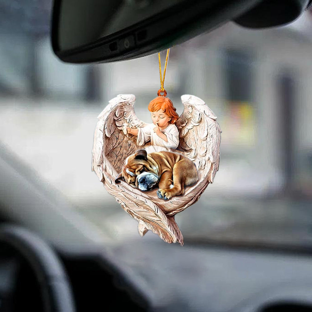 Car Hanging Ornament Bulldog Sleeping Protected By Angel OO1105