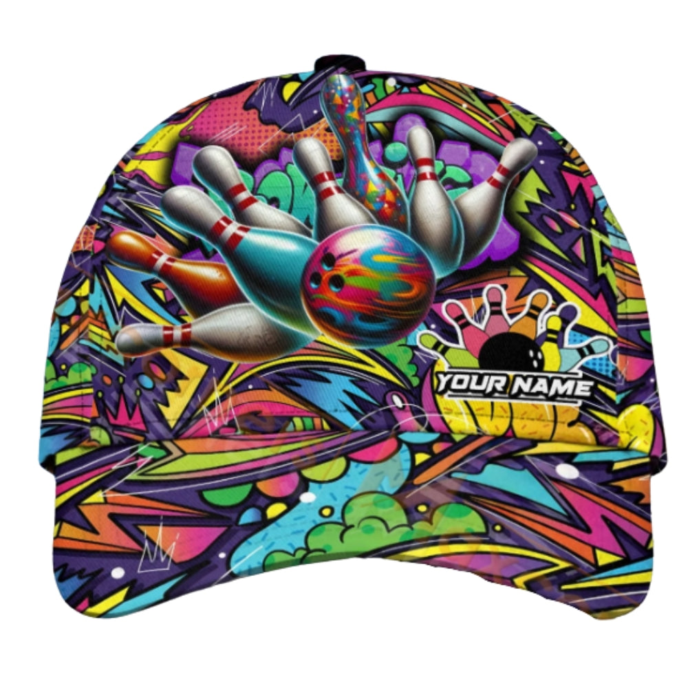 Custom Multicolor Graffiti Bowling Baseball Cap, Custom Graffiti Bowling Hat 3D Printed CP0428