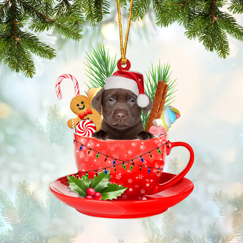 CHOCOLATE Labrador In Cup Merry Christmas Ornament Flat Acrylic Dog Ornament OO1910