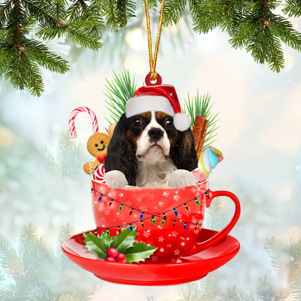 Cavalier King Charles Spaniel In Cup Merry Christmas Ornament Flat Acrylic Dog Ornament OO1841