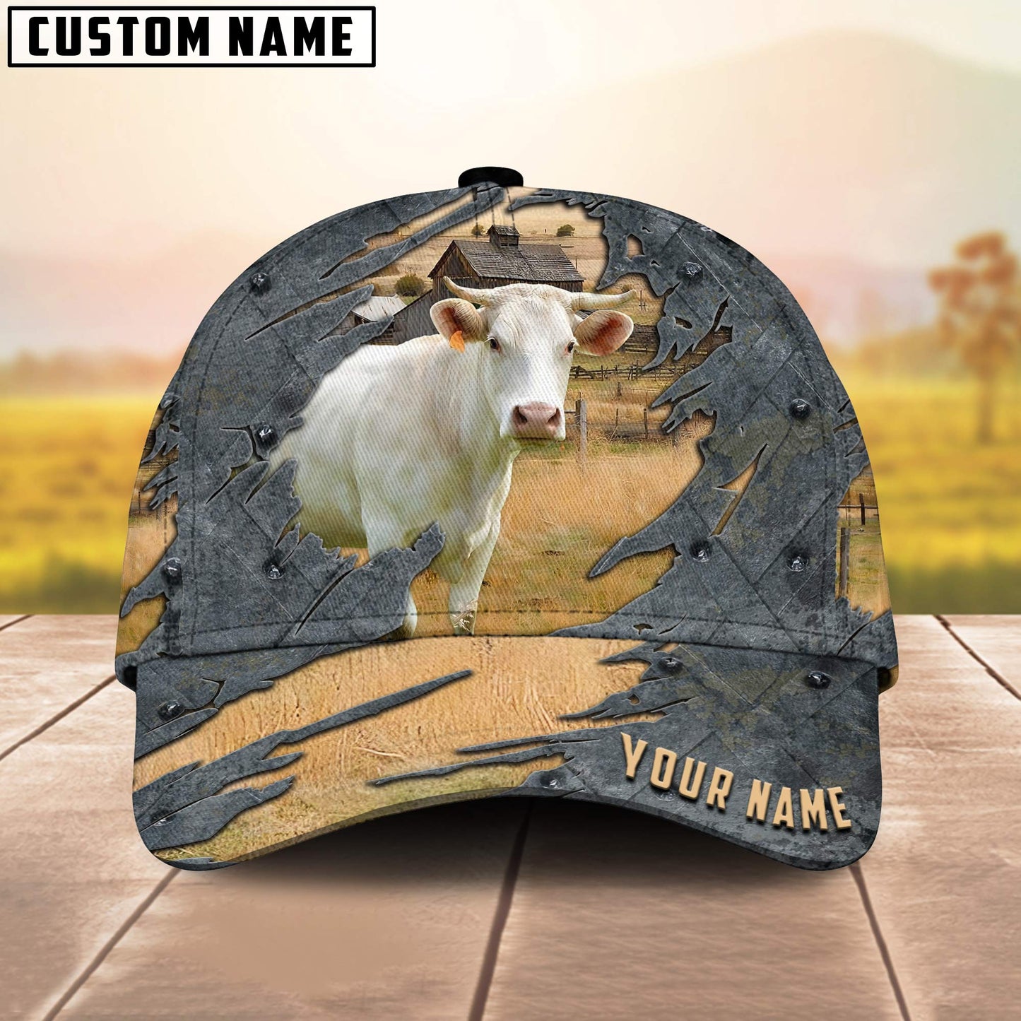 Charolais Customized Name 3D Cap 3D All Over Print Baseball Cap, Cap For Farm Lovers, Animal Cap, Leather Pattern Cap CA3209